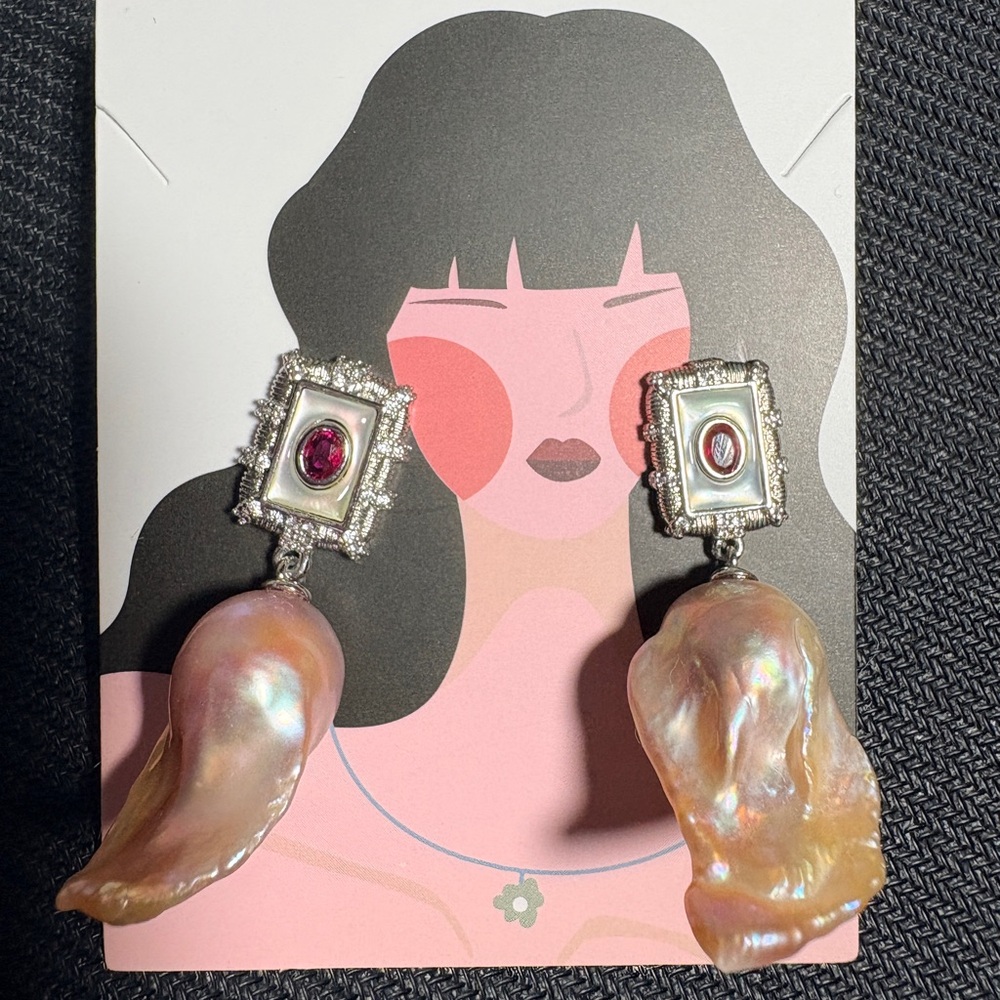 Elegant freshwater baroque Pearl and Gemstone Drop Earrings